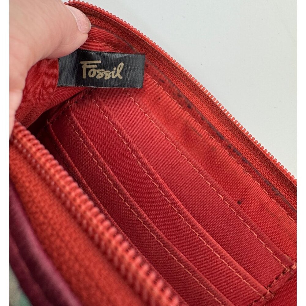 Fossil Floral Print Wristlet Wallet With Red Strap & Zipper Closure - Picture 8 of 13